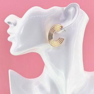 Ettika Earrings 1.5" 18k Gold Plated Textured Hoop Earrings Post Back Gift Boho